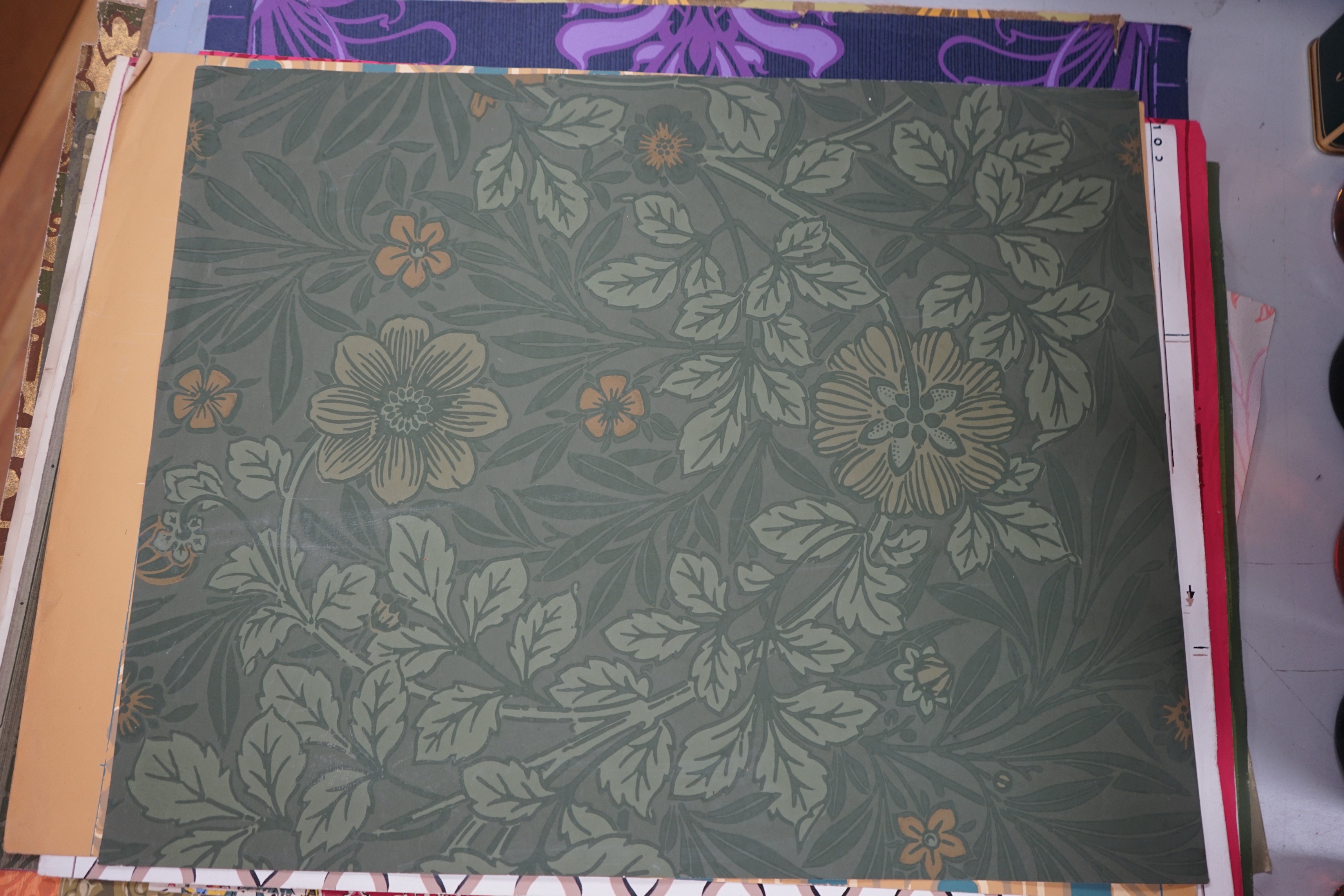 Twenty nine Cole and Son wall paper samples after W.Morris, A Pugin, C Barry, C Voysey